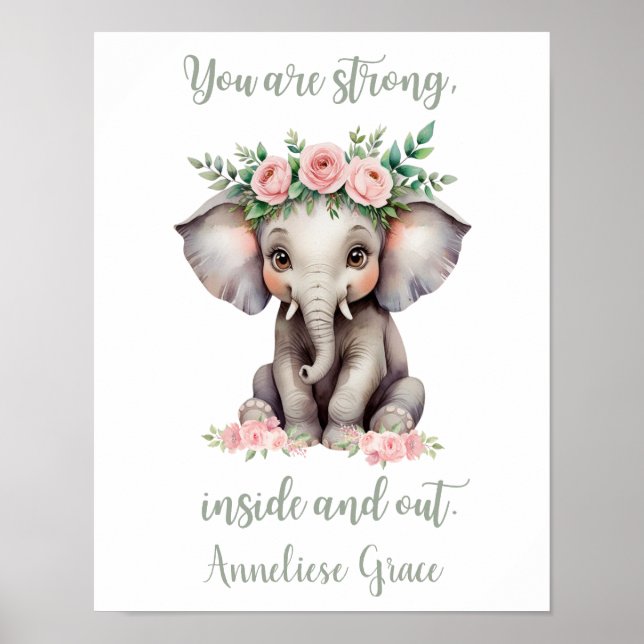 Anpassningsbar Flicka Safari Nursery Elephant Cute Poster (Framsidan)