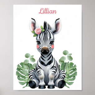 Anpassningsbar Flicka Zebra Safari Nursery Poster