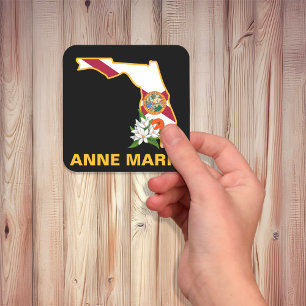 Anpassningsbar Florida Flagga State Flower Orange Fyrkantigt Klistermärke