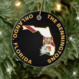 Anpassningsbar Florida Flagga State Flower Orange  Julgransprydnad Keramik