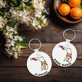 Anpassningsbar Florida Flagga State Flower Orange  Nyckelring