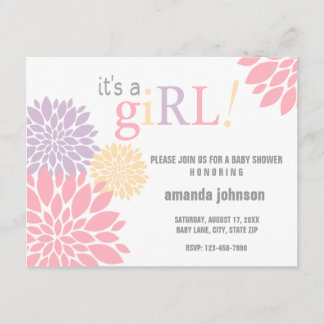 Anpassningsbar Flower Baby Shower Girl Inbjudningar