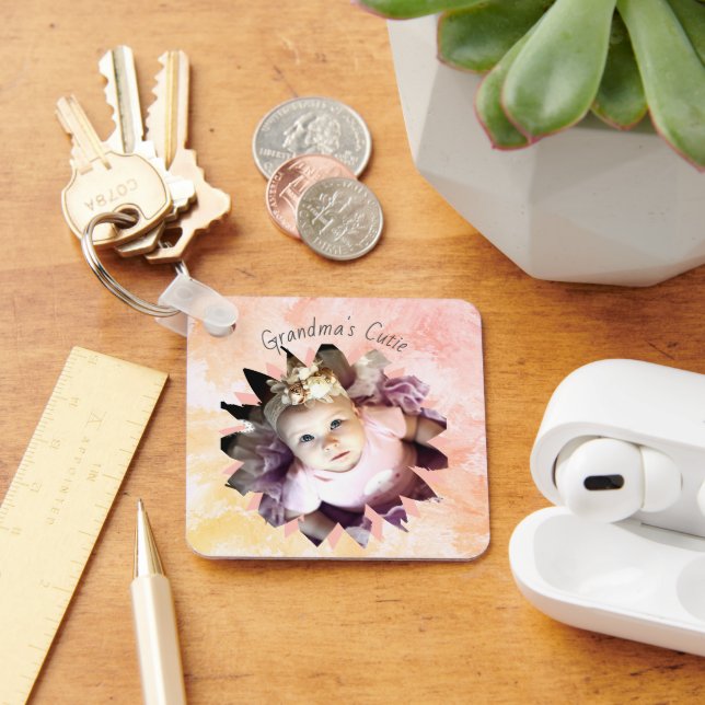 Anpassningsbar Flower Shape Photo Pastel Watercolo Nyckelring (Skrivbord)