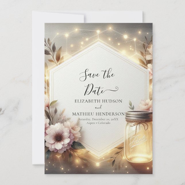 Anpassningsbar Flowers Mason Burk Bröllop Spara Datumet (Framsida)