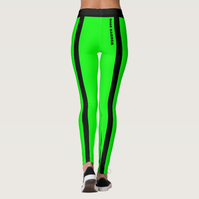 Anpassningsbar Fluorescerande Grönt & Svart Rand L Leggings (Baksida)