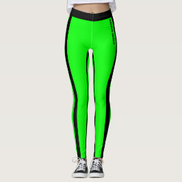 Anpassningsbar Fluorescerande Grönt & Svart Rand L Leggings