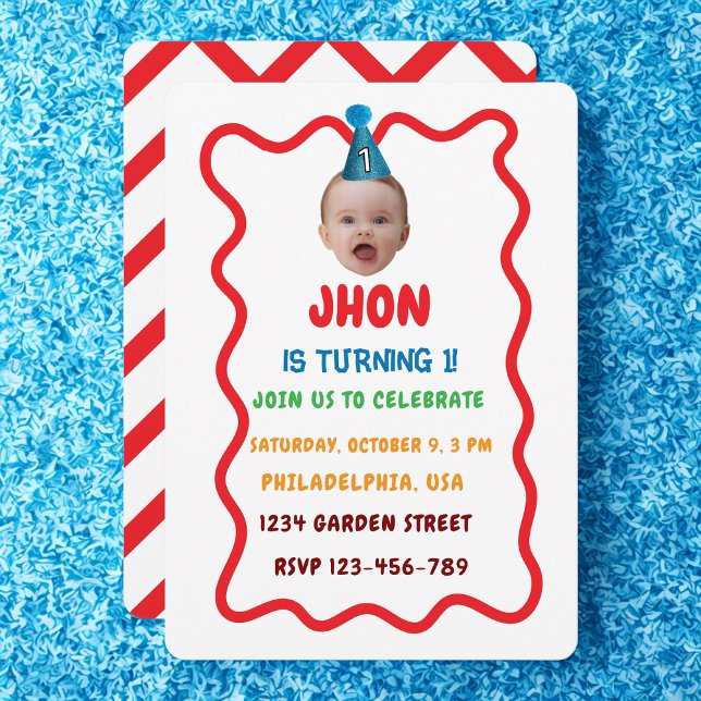 Anpassningsbar födelsedag Ansikte Party Hat, Baby  Inbjudningar (Skapare uppladdad)