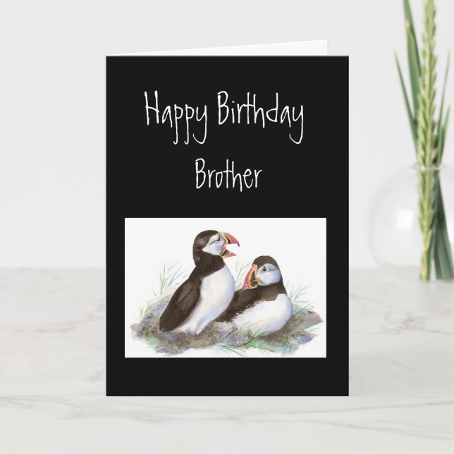 Anpassningsbar Födelsedag Brother Puffin Bird Natu Kort (Framsida)