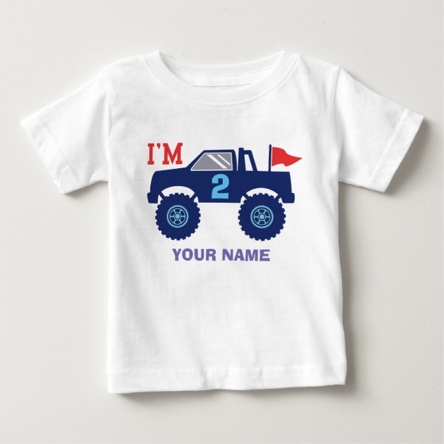 Anpassningsbar födelsedag, måndag Lastbil och Namn T-shirt (Framsida)