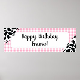 Anpassningsbar födelsedagsbanner rosa gingham poster
