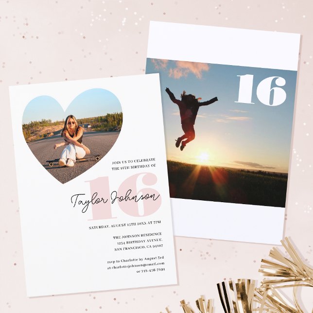 Anpassningsbar Födelsedagsfest Foto Hjärta Tonårin Inbjudningar (Skapare uppladdad)