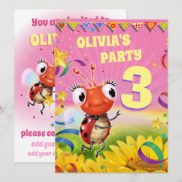 Anpassningsbar Födelsedagsfest inbjudan flicka 3 å