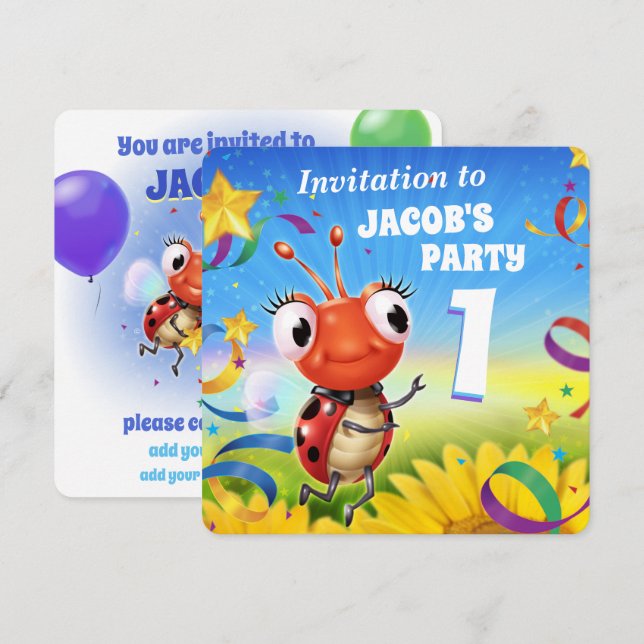 Anpassningsbar Födelsedagsfest inbjudan pojke 1 år (Fram/baksida)