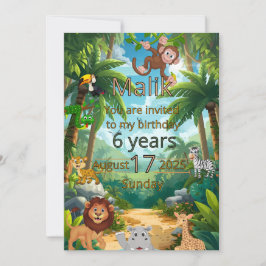 Anpassningsbar födelsedagsinbjudan till djungelfes inbjudningar