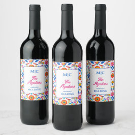 Anpassningsbar Folk Art Blommigt Fiesta Monogram B Vinflaska Etikett