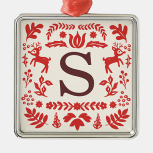 Anpassningsbar Folk Art Helgdag Monogram Ornament