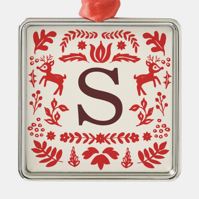 Anpassningsbar Folk Art Helgdag Monogram Ornament (Framsidan)