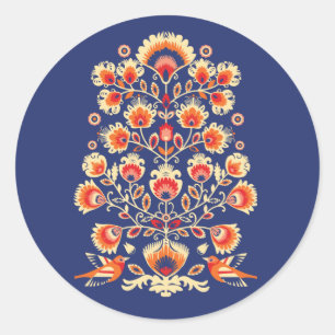 💙 💛 🧡 Anpassningsbar Folklore med gula blommor Runt Klistermärke