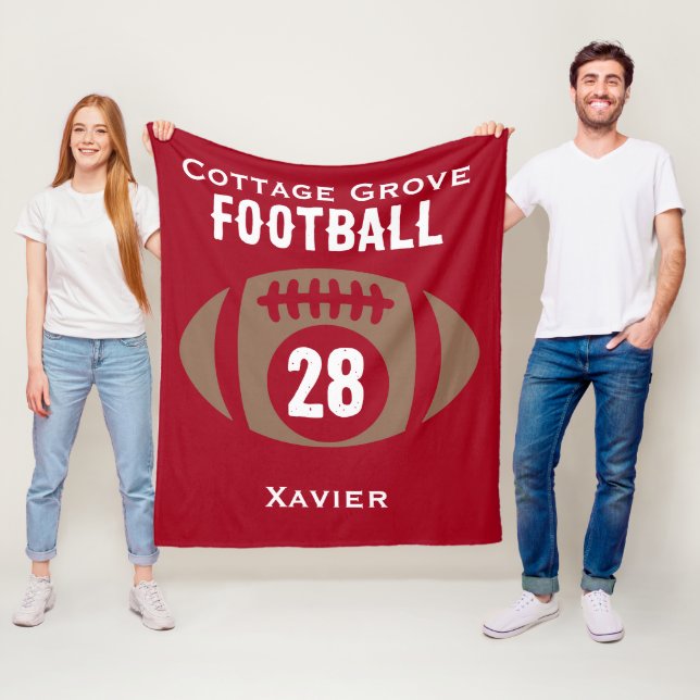 Anpassningsbar Football Namn, Number, School Fleecefilt (På plats)