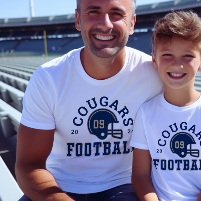 Anpassningsbar Football Pappa Navy Blue and Guld T T Shirt (Skapare uppladdad)