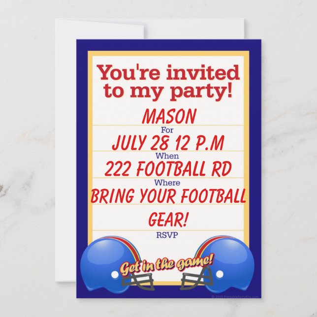 Anpassningsbar Football Party Inbjudan (Framsida)