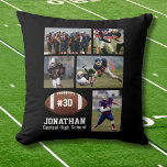 Anpassningsbar Football Photo Collage Player Namn  Kudde<br><div class="desc">Den här anpassningsbarna i personligen har dina fem foton, spelarens namn, ett jersey-nummer och namn. Anpassa med åtgärdsbilder, ett lagfoto osv. Byt färg i bakgrunden så att den matchar färger i ditt team - klicka bara på "anpassa" och sedan på den lilla öga-pipetten. Perfektens fotokollage för att visa fotohögdagrar av...</div>