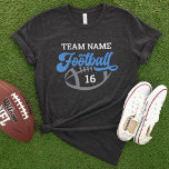 Anpassningsbar Football Player Namn och Number Bla T Shirt<br><div class="desc">Anpassningsbar Front and Back Football T-Shirt - som visas i den svarta designsymbolen med texten "Football" med text som kan anpassas för teamet namn,  spelarens efternamn och jersey-nummer. Vitt,  blått och grått färg kan anpassas.</div>