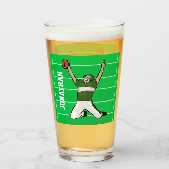Anpassningsbar Football Player Touchdown-Grönt Glaskopp (Baksida fylld)