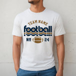 Anpassningsbar Football Team Blue och Brown Manar T Shirt<br><div class="desc">Anpassningsbar Football Namn och Player Number T-Shirt for Pappa - som visas i White Fleck Design for Football pappor har återtext och anpassningsbar som kan vara personlig med ett team namn och spelarens jersey-nummer. Du kan anpassa marinblått och guldbrunt.</div>