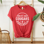 Anpassningsbar Football Team med spelarnummer Namn T Shirt<br><div class="desc">Anpassningsbar Front and Back Football T-Shirt - som visas i rött design har en snyggt runt logotyp med fotbollshjälmen stars och stripes. Anpassa med ditt fotbollslag namn,  jersey-nummer och efternamn. Innehåller en fotbollsaccent på baksidan.</div>