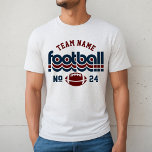 Anpassningsbar Football Team Mörk Red and Blue Man T Shirt<br><div class="desc">Anpassningsbar Football Namn och Player Number T-Shirt for Pappa - som visas i White Fleck Design for Football pappor har återtext och anpassningsbar som kan vara personlig med ett team namn och spelarens jersey-nummer. Mörk röd och marin blå kan anpassas.</div>