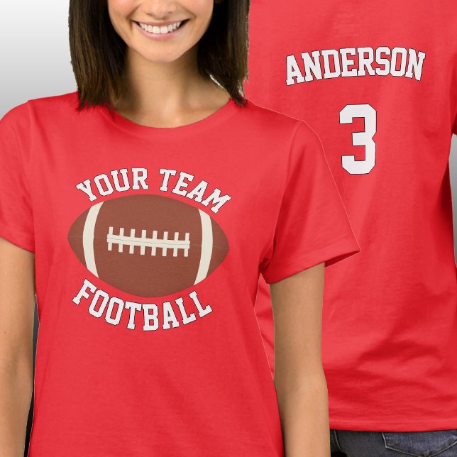 Anpassningsbar Football Team Namn, Player Namn och T Shirt (Custom women's football team shirts with personalized team name, player name and jersey number.)