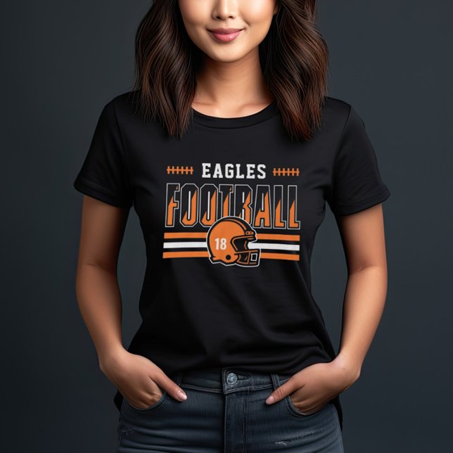 Anpassningsbar Football Team Orange and Black Wome T Shirt (Skapare uppladdad)