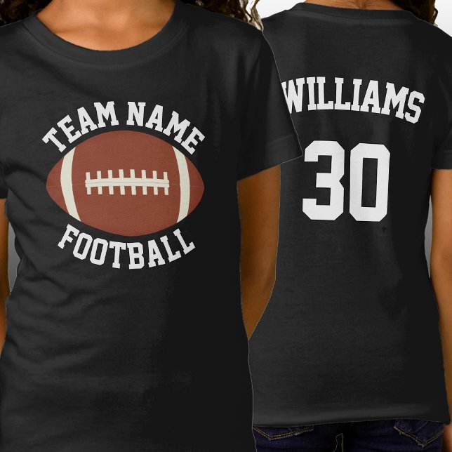 Anpassningsbar Football Team, Player & Number Girl T Shirt (Girls football team shirts with custom team name, player name and jersey number.)