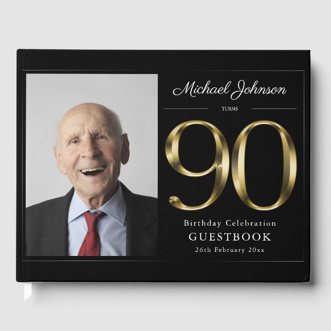 Anpassningsbar för 90:e födelsedagsklassen Black G Gästböcker (Framsida)