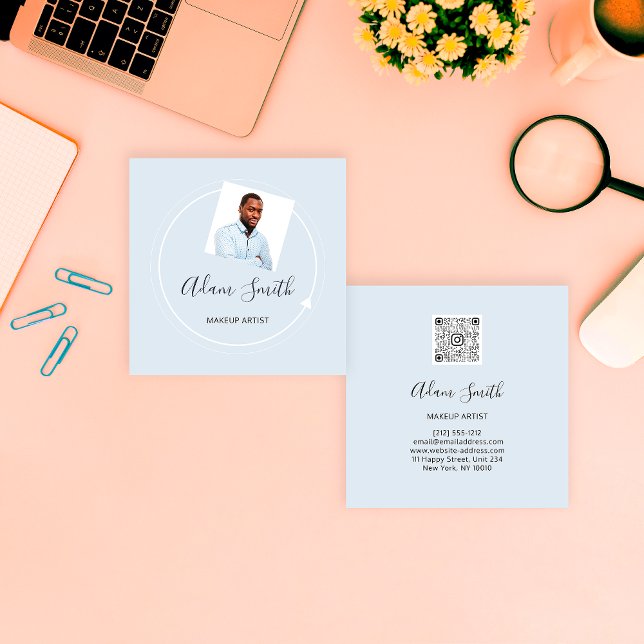 Anpassningsbar för Anpassningsbar av QR-Logotyp Ph Fyrkantigt Visitkort (QR Code Logo Custom Custom Photo Makeup Blue Square Business Card)