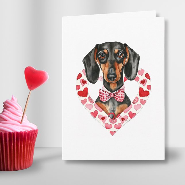 Anpassningsbar för  av innervattenfärg i Cute Dach Helgkort (Sausage dog romantic dog valentines day watercolor pink red gift for her anniversary cute card idea)