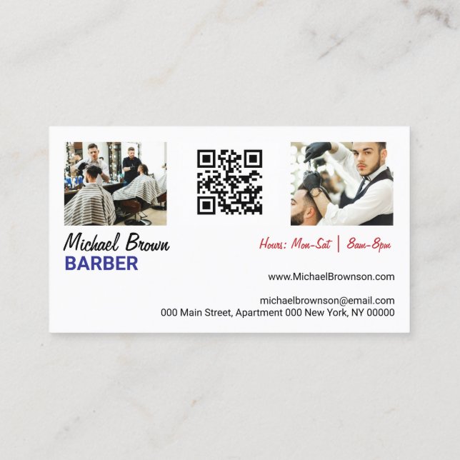 Anpassningsbar för Barber Pole-fotoqr-kod Visitkort (Baksida)