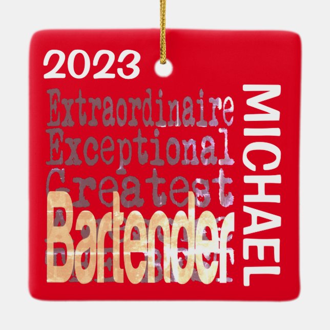 Anpassningsbar för bartender Extraordinaire Julgransprydnad Keramik (Baksida)