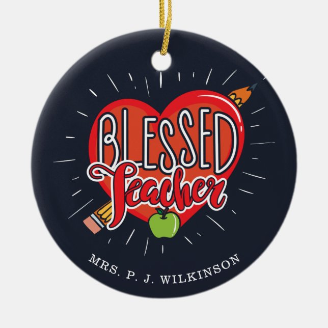 Anpassningsbar för bläck skolelärare Heart Pencil  Julgransprydnad Keramik (Framsidan)