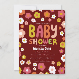 Anpassningsbar för Blommigt av BABY SHOWER Groovy Inbjudningar