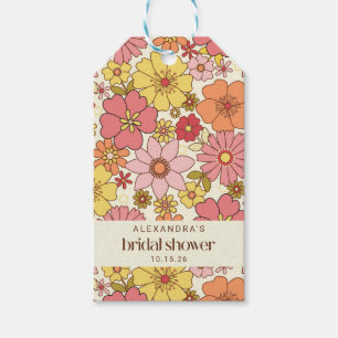 Anpassningsbar för Blommigt av Retro Boho Rosa Gul Presentetikett