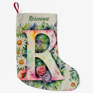 Anpassningsbar för blommigt Design Monogram vatten Liten Julstrumpa