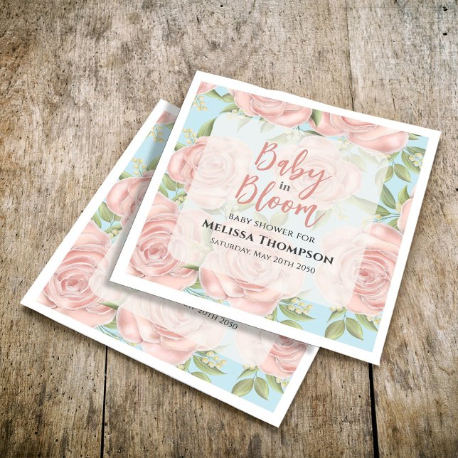 Anpassningsbar för Blommigt för rosa Babyskåda,  Pappersservett (Chic pink floral pattern custom napkin. )