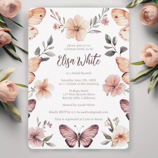 Anpassningsbar för Blommigt för vattenfärg Möhippa Inbjudningar (Watercolor Floral Butterflies Bridal Shower CUSTOM Invitation
)