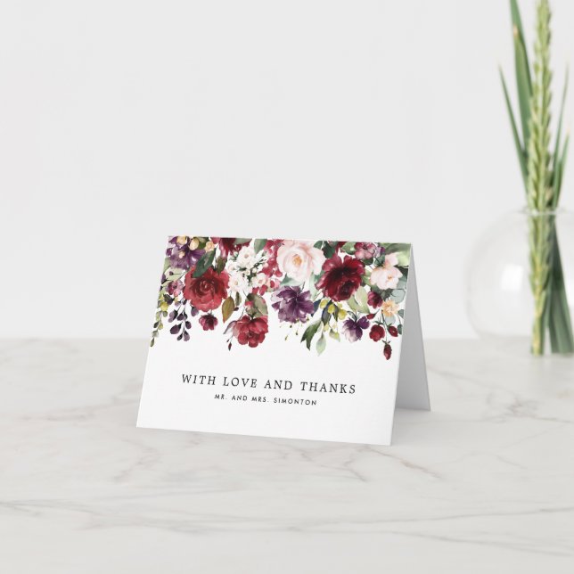 Anpassningsbar för Blommigten Röd och Rosa vattenf Tack Kort (Framsida)