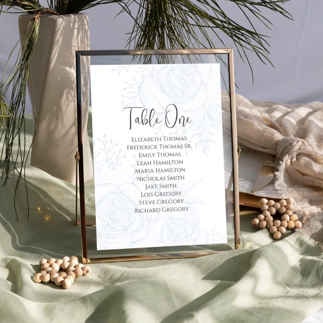 Anpassningsbar för Bordsnumret Bröllop, blå Blommi (Elegant Wedding table number sign with guests names and table number. )