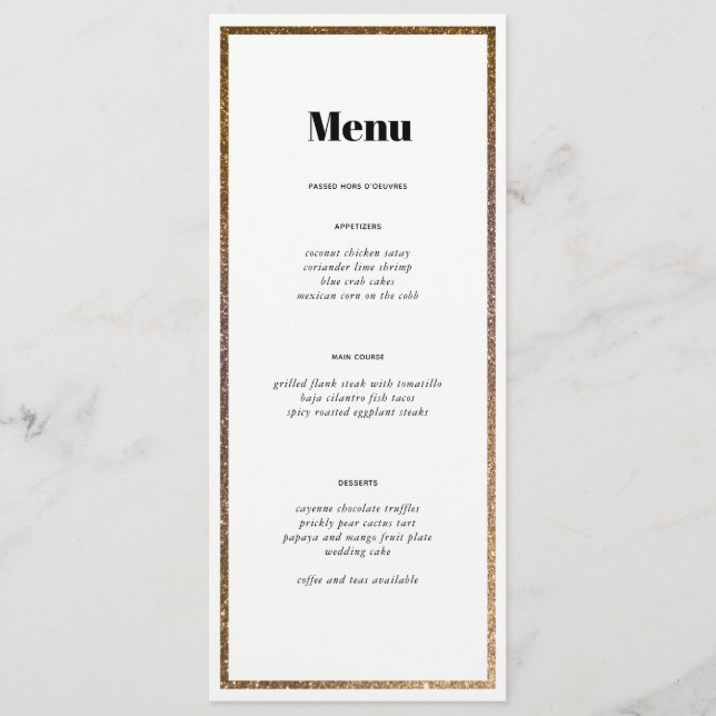 Anpassningsbar för Bordsnumret Guld Glitter Ram Meny (Framsida)