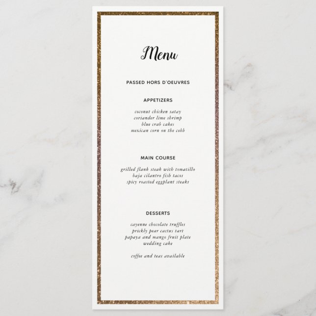 Anpassningsbar för Bordsnumret Guld Glitter Ram Meny (Framsida)