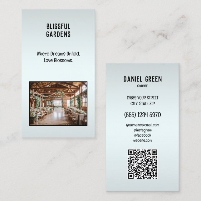 Anpassningsbar för Bröllop-plats QR-foto Visitkort (Fram/baksida)